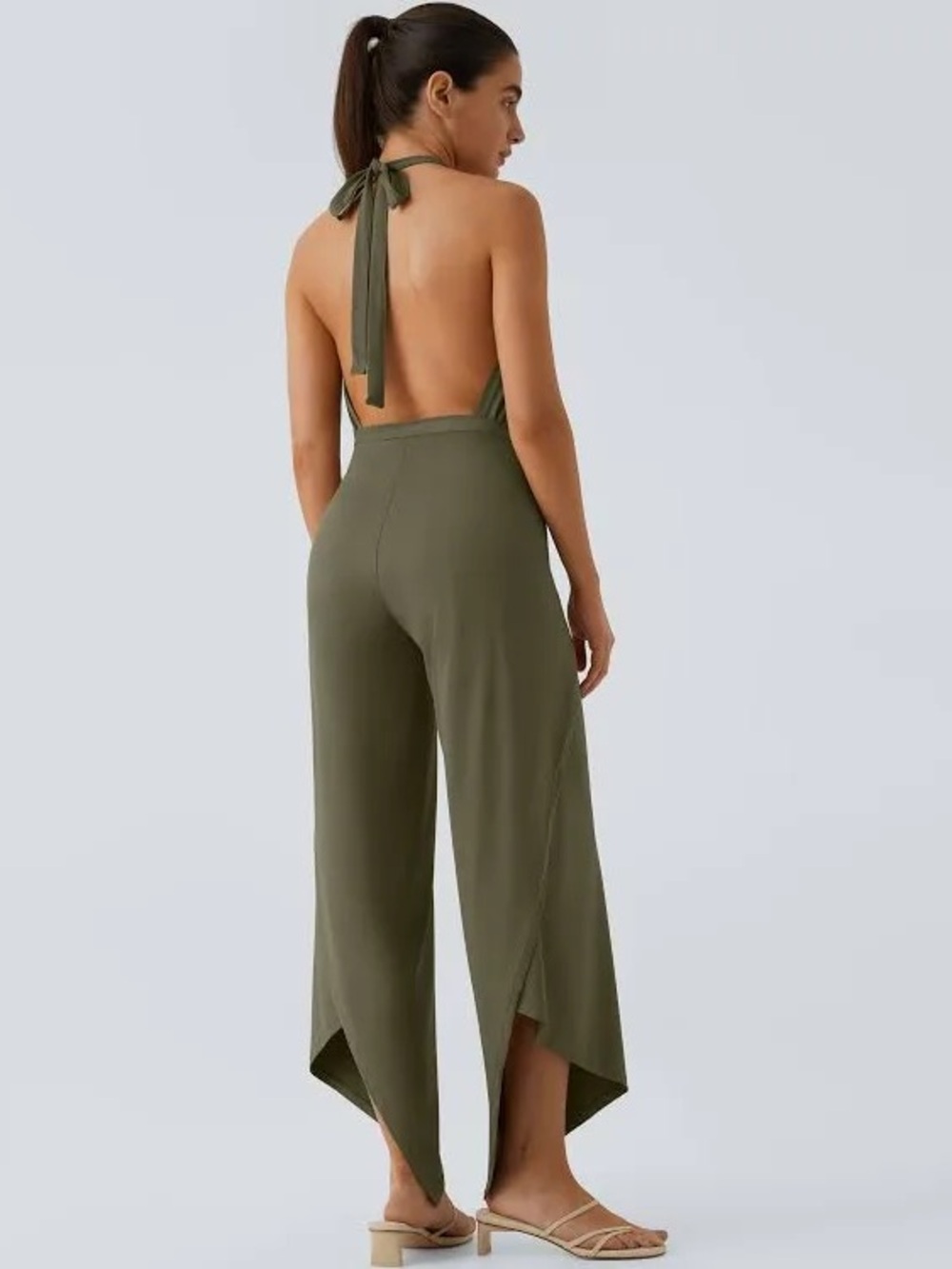 Halara High Waisted Tie Front 2-in-1 Palazzo Pants Wide Leg Flowy Jumpsuit Style - Picture 2 of 6